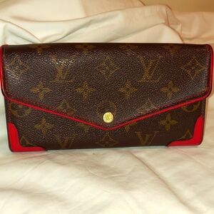 Louis Vuitton Monogram Sara Retiro Wallet Cherry Leather Interior.